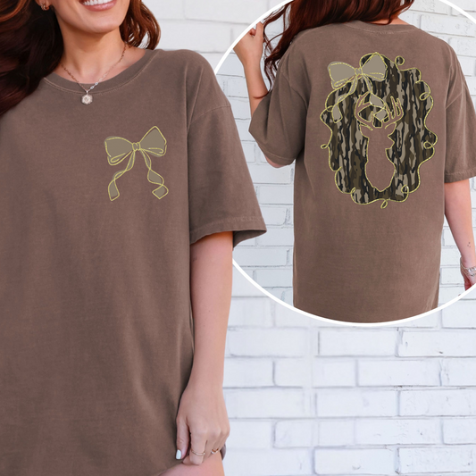 Camo Deer with Bow Front and Back Image Shirt