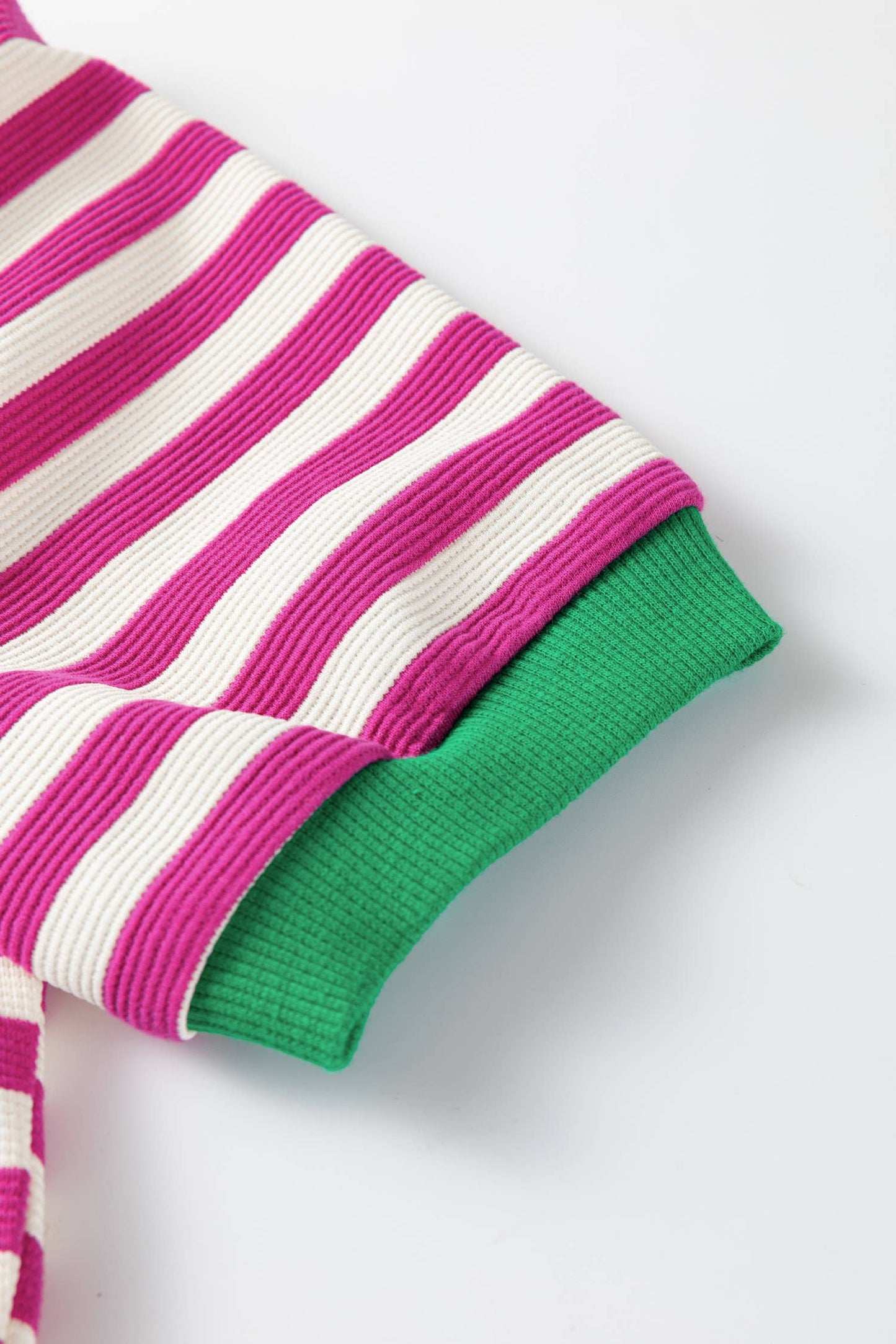 Stripe Puff Sleeve Contrast Trim Tee