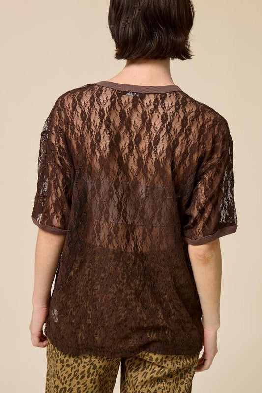 Wild West Vintage Longhorn Graphic Sheer Lace Tee