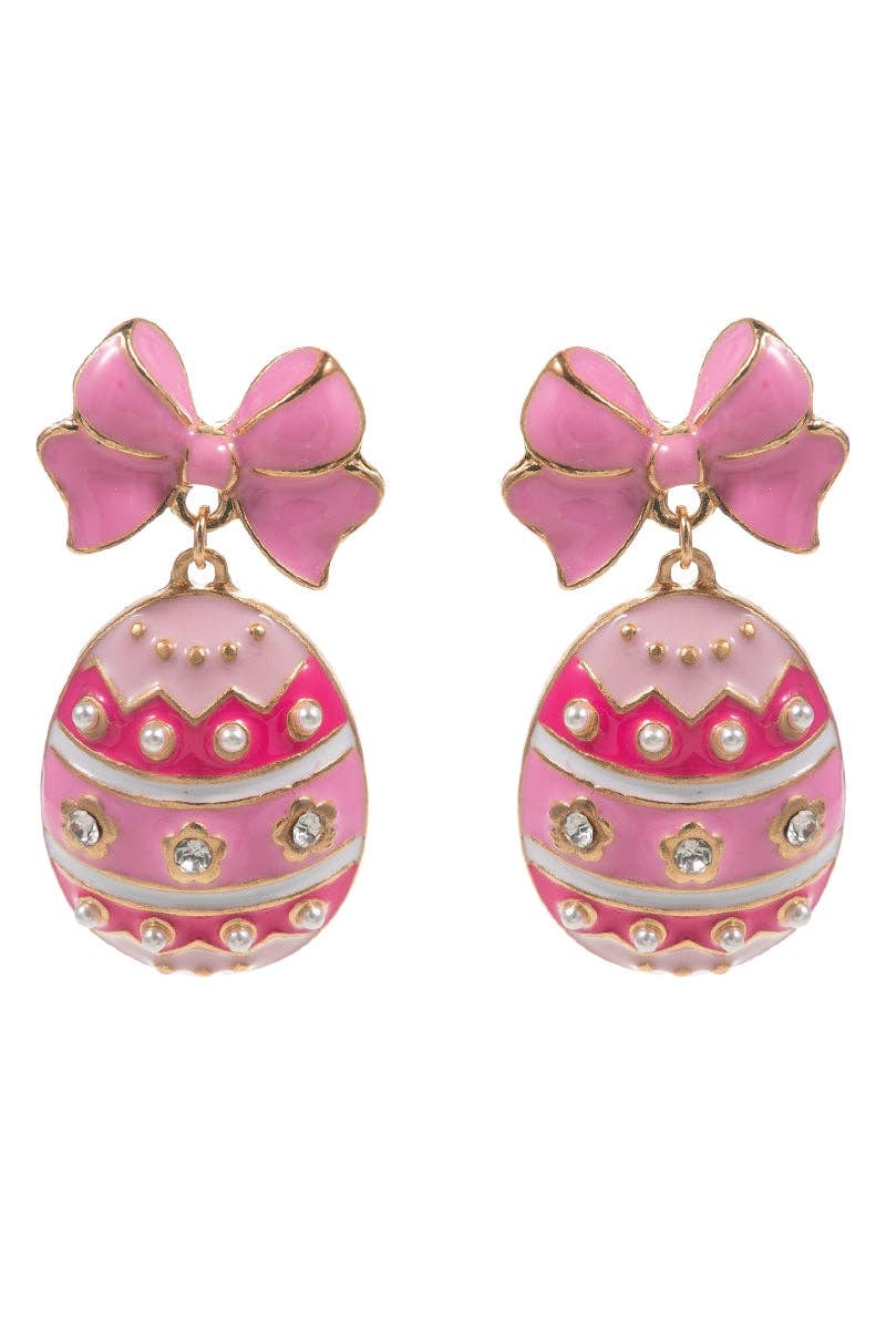 Easter Egg Hot Pink Enamel Ribbon Titanium Post Earrings