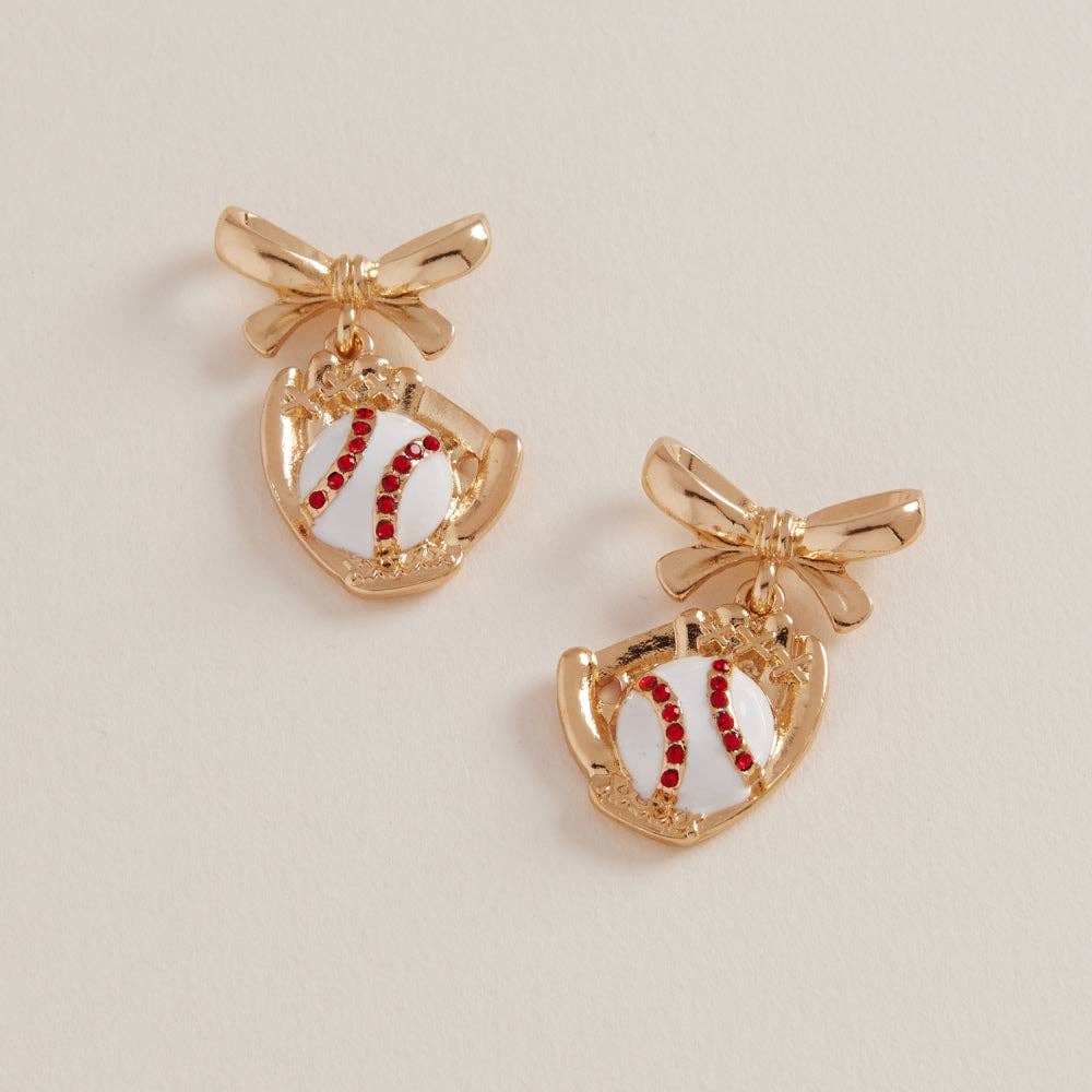 Baseball Softball with Glove and Bow Earrings