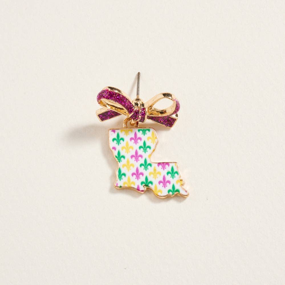 Louisiana Shaped with Ribbon Bow Post Earrings