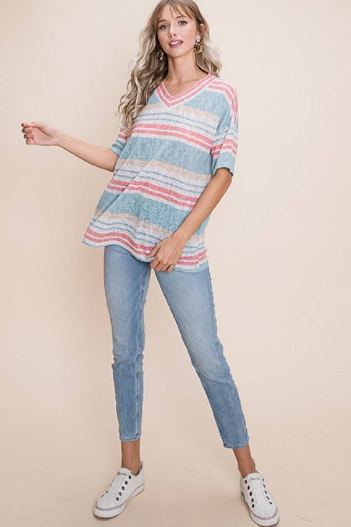STYLISH STRIPED V-NECK TOP