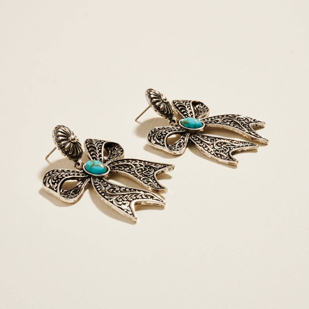 Vintage Semi Precious Boho Ribbon Bow Earrings