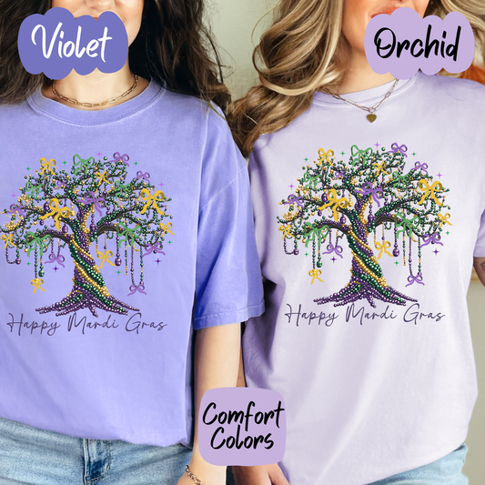 Happy Mardi Gras Bead Tree Shirt/Crewneck