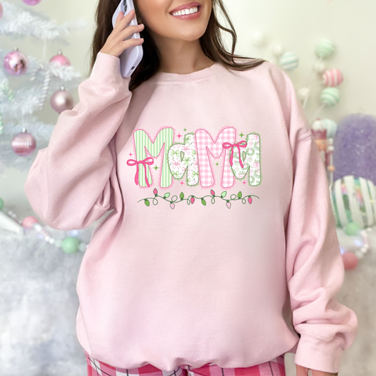 Pink Christmas Mama Crewneck (You Choose Name)