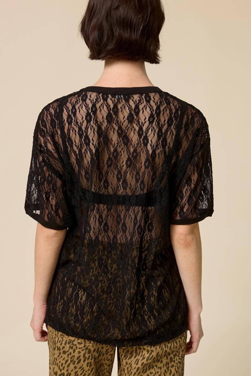 Wild West Vintage Longhorn Graphic Sheer Lace Tee
