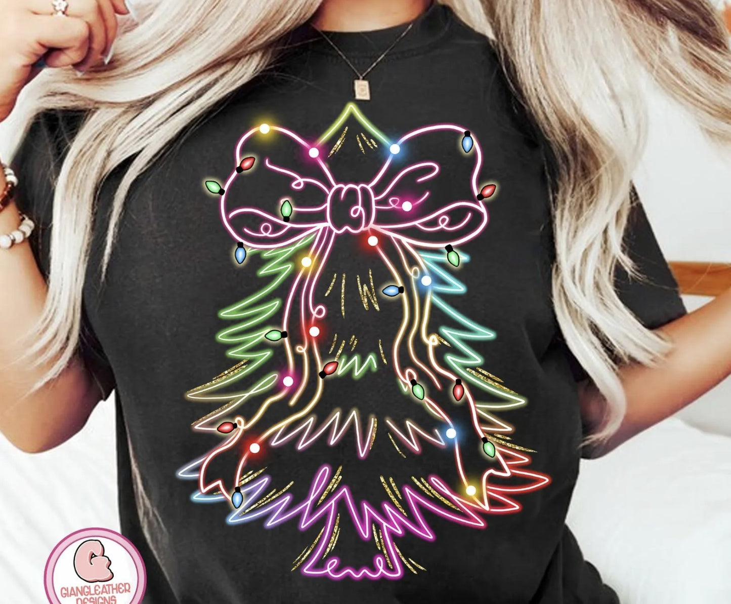 Neon Lights Christmas Tree Shirt Shirt ~Glitter~