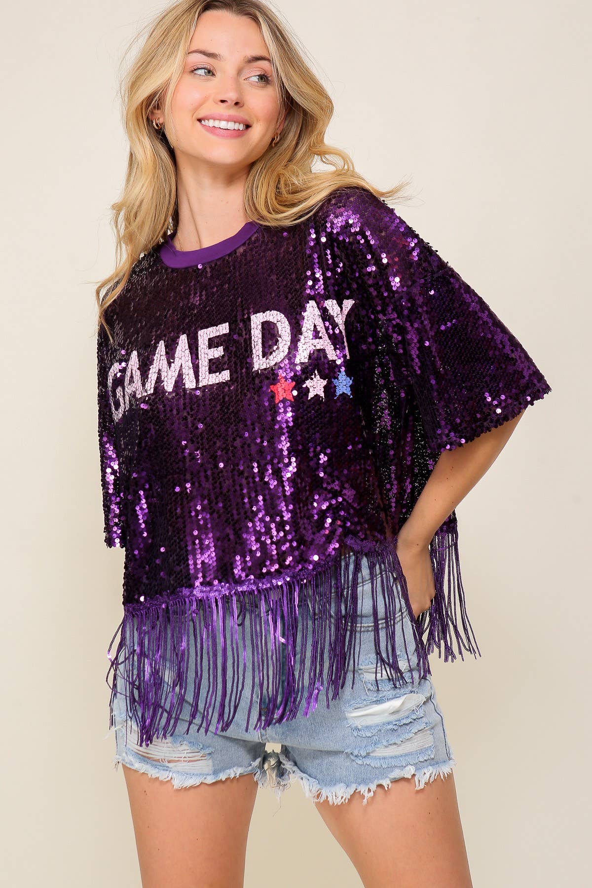 Game day sequin fringe top