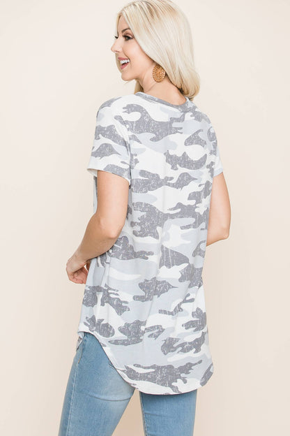 Button Detail Camouflage Top