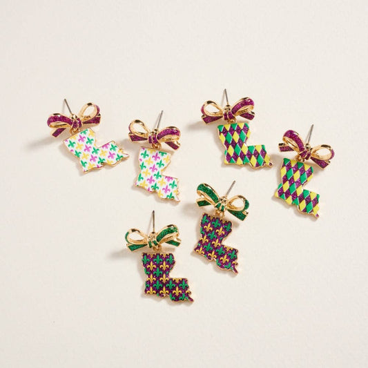 Louisiana Shaped with Ribbon Bow Post Earrings