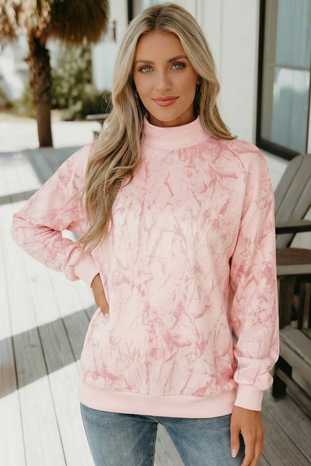 Love Camo Mock Neck Baggy Sweatshirt