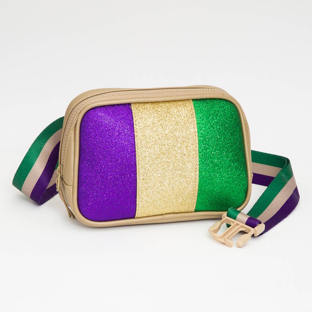 Faux Leather Mardi Gras Sparkle Front Rectangle Belt Bag
: Purple