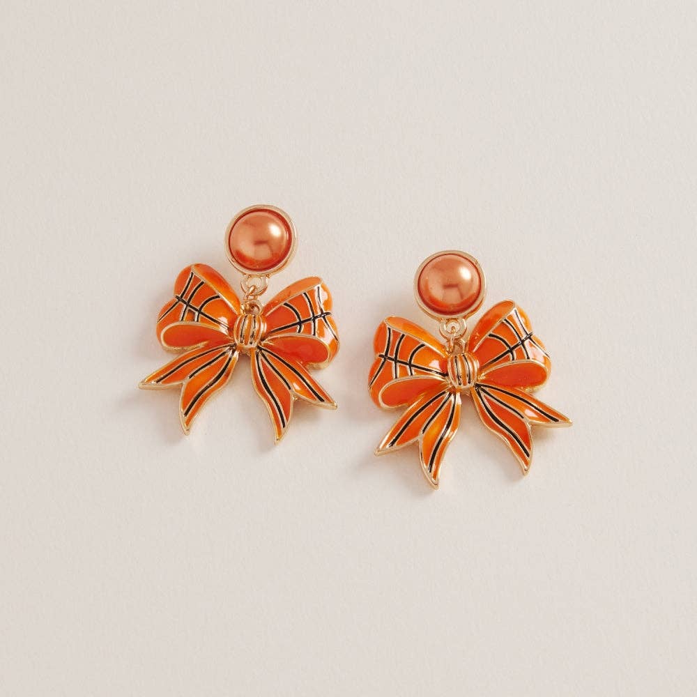 Basketball Pattern Bow Earrings Game Day Jewelry