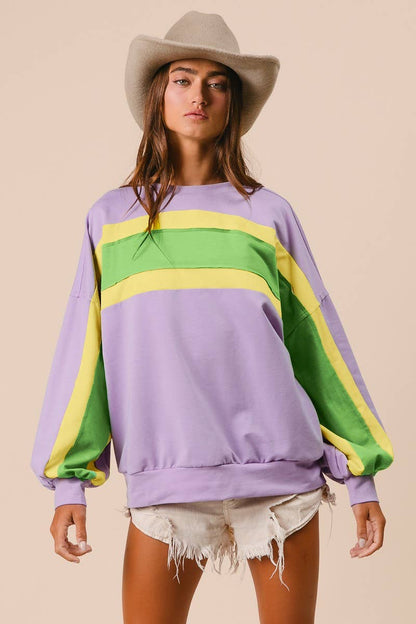 French Terry Mardi Gras Color Block Pullover