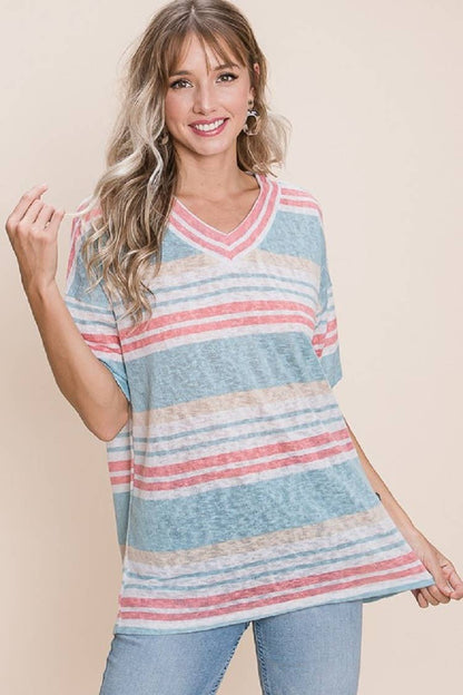 STYLISH STRIPED V-NECK TOP