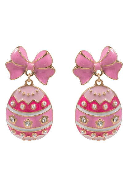 Easter Egg Hot Pink Enamel Ribbon Titanium Post Earrings
