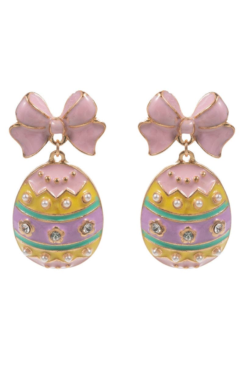 Easter Egg Pastel Pink Enamel Ribbon Titanium Post Earrings