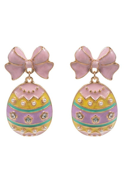 Easter Egg Pastel Pink Enamel Ribbon Titanium Post Earrings