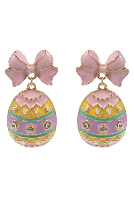 Easter Egg Pastel Pink Enamel Ribbon Titanium Post Earrings