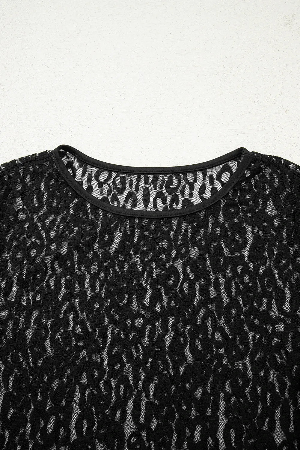 Leopard Pattern Sheer Mesh Long Sleeve Top