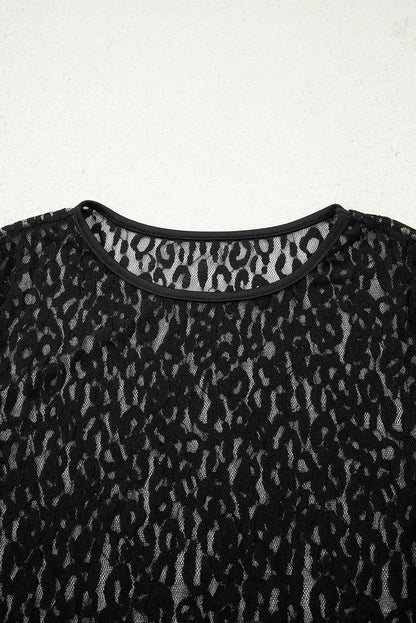 Leopard Pattern Sheer Mesh Long Sleeve Top