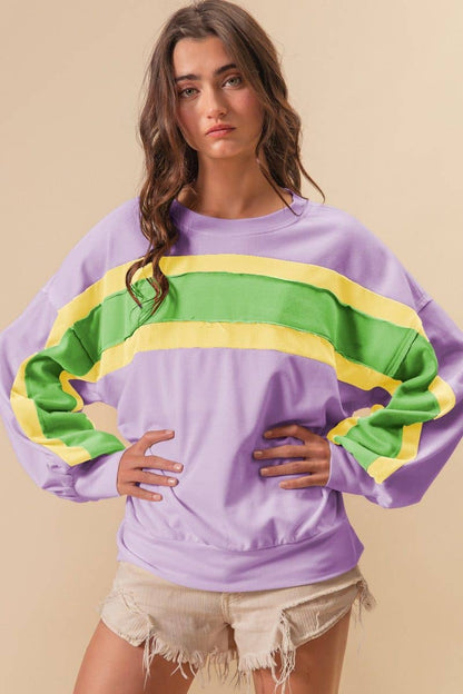 French Terry Mardi Gras Color Block Pullover
