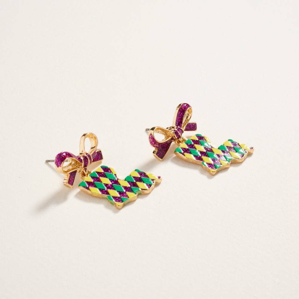 Louisiana Shaped with Ribbon Bow Post Earrings