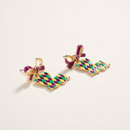 Louisiana Shaped with Ribbon Bow Post Earrings