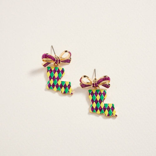 Louisiana Shaped with Ribbon Bow Post Earrings