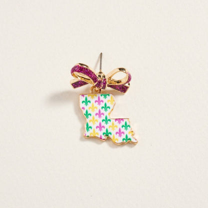 Louisiana Shaped with Ribbon Bow Post Earrings