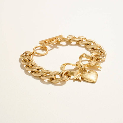 Puffy Heart Bow Ribbon Pendant Chain Bracelet