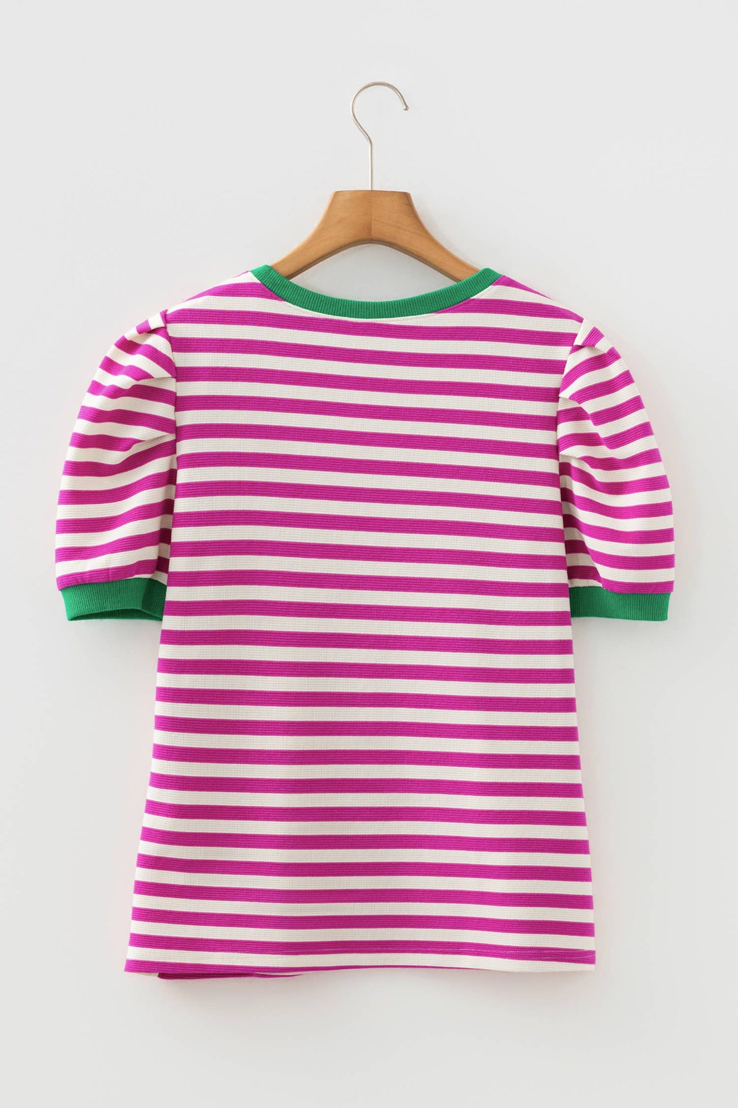 Stripe Puff Sleeve Contrast Trim Tee