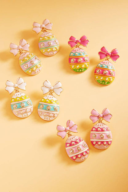Easter Egg Hot Pink Enamel Ribbon Titanium Post Earrings