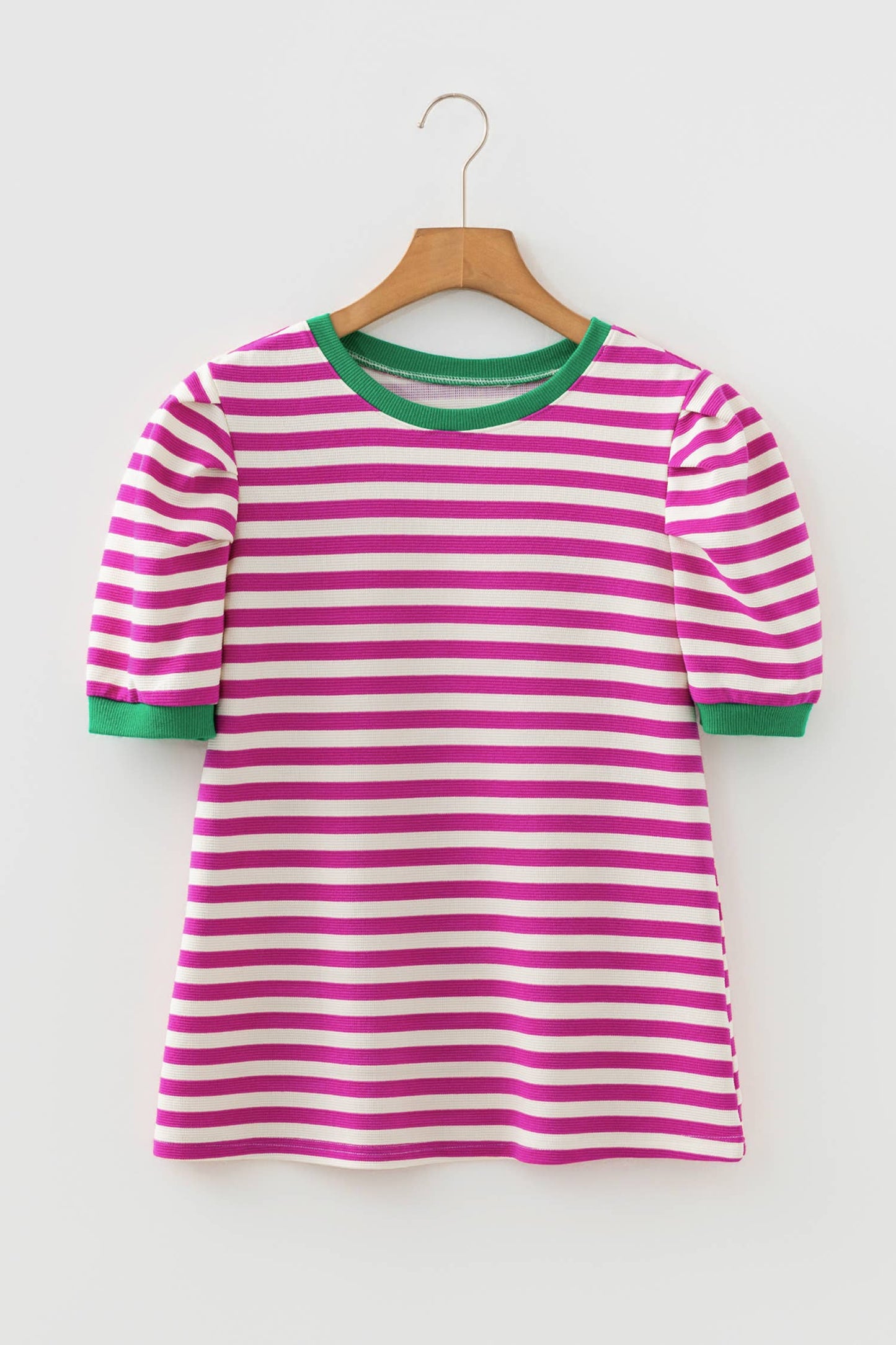 Stripe Puff Sleeve Contrast Trim Tee