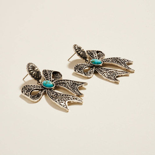 Vintage Semi Precious Boho Ribbon Bow Earrings