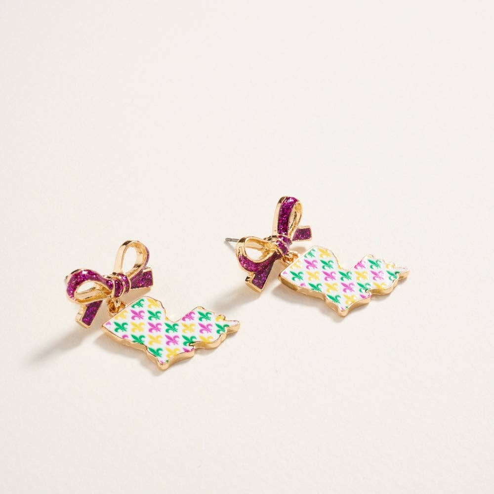 Louisiana Shaped with Ribbon Bow Post Earrings