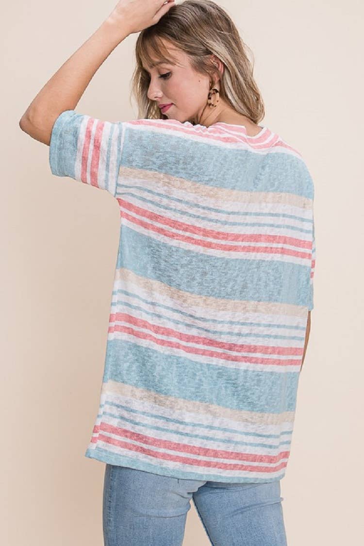 STYLISH STRIPED V-NECK TOP