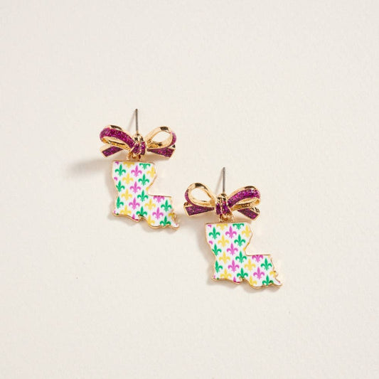 Louisiana Shaped with Ribbon Bow Post Earrings