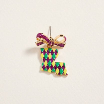 Louisiana Shaped with Ribbon Bow Post Earrings