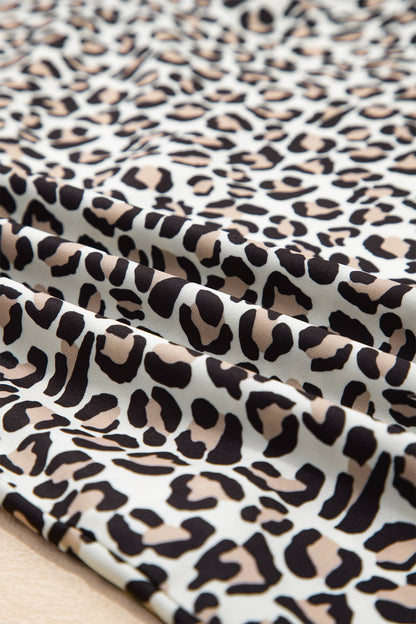 Leopard Print Ruffled Trim V Neck Blouse