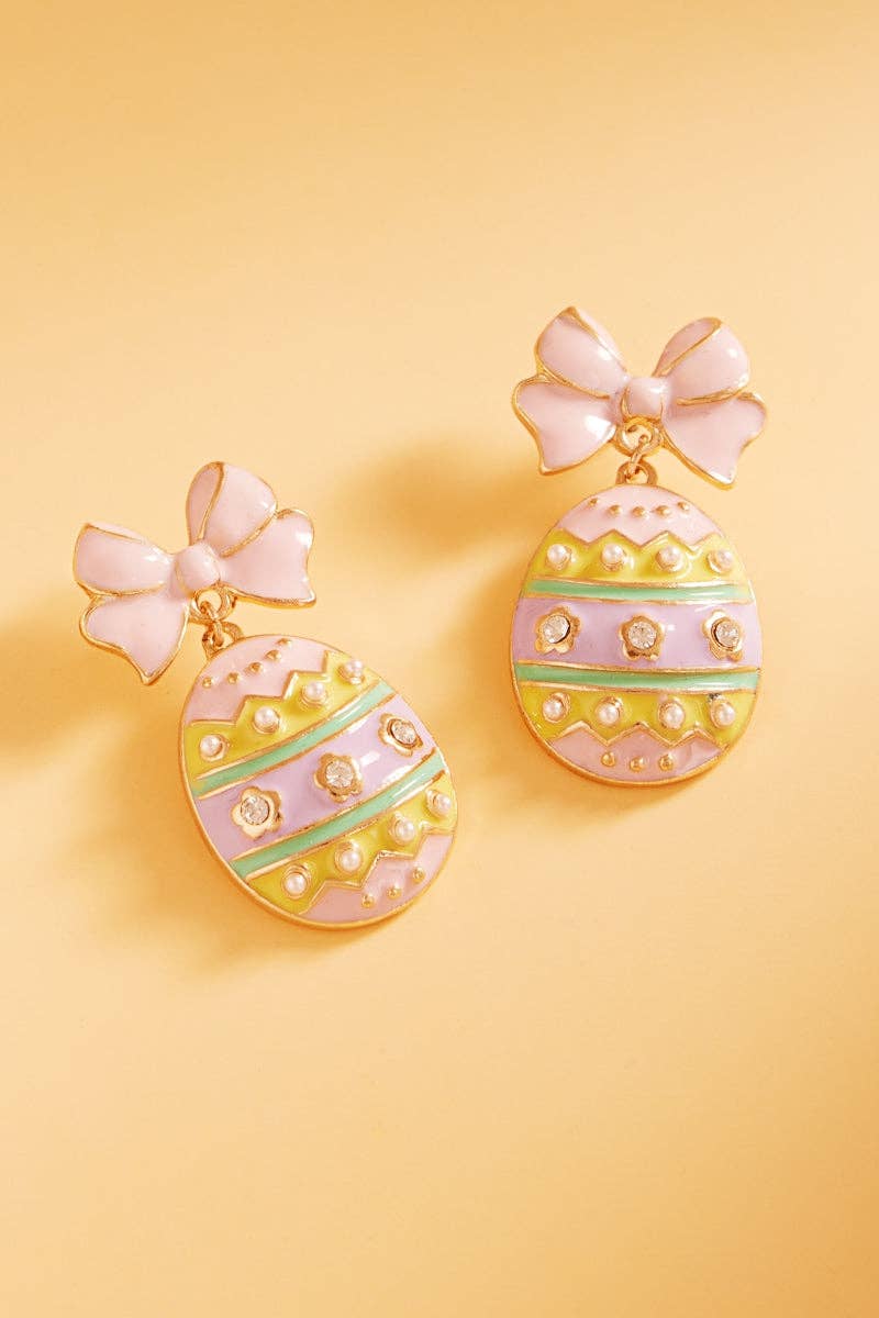 Easter Egg Pastel Pink Enamel Ribbon Titanium Post Earrings