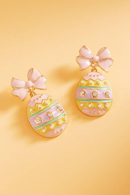 Easter Egg Pastel Pink Enamel Ribbon Titanium Post Earrings