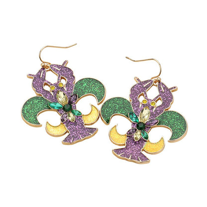 Stone Paved Sparkly Mardi Gras Crawfish Dangle Earrings