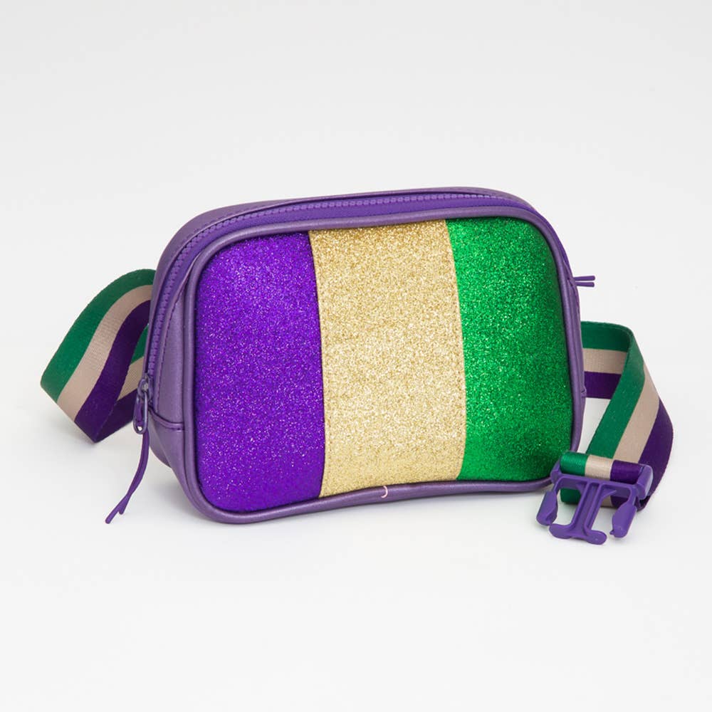 Faux Leather Mardi Gras Sparkle Front Rectangle Belt Bag
: Purple