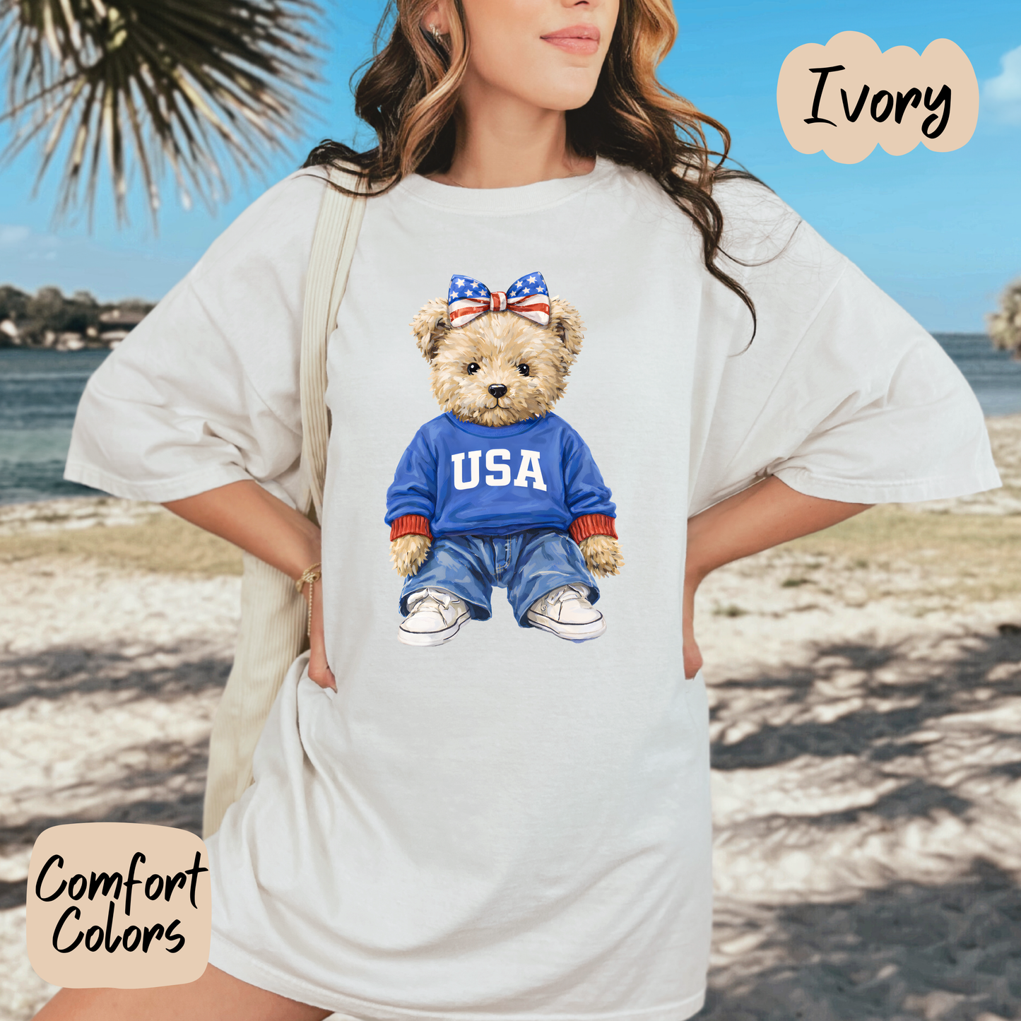 Americana Teddy Bear Comfort Colors T-Shirt