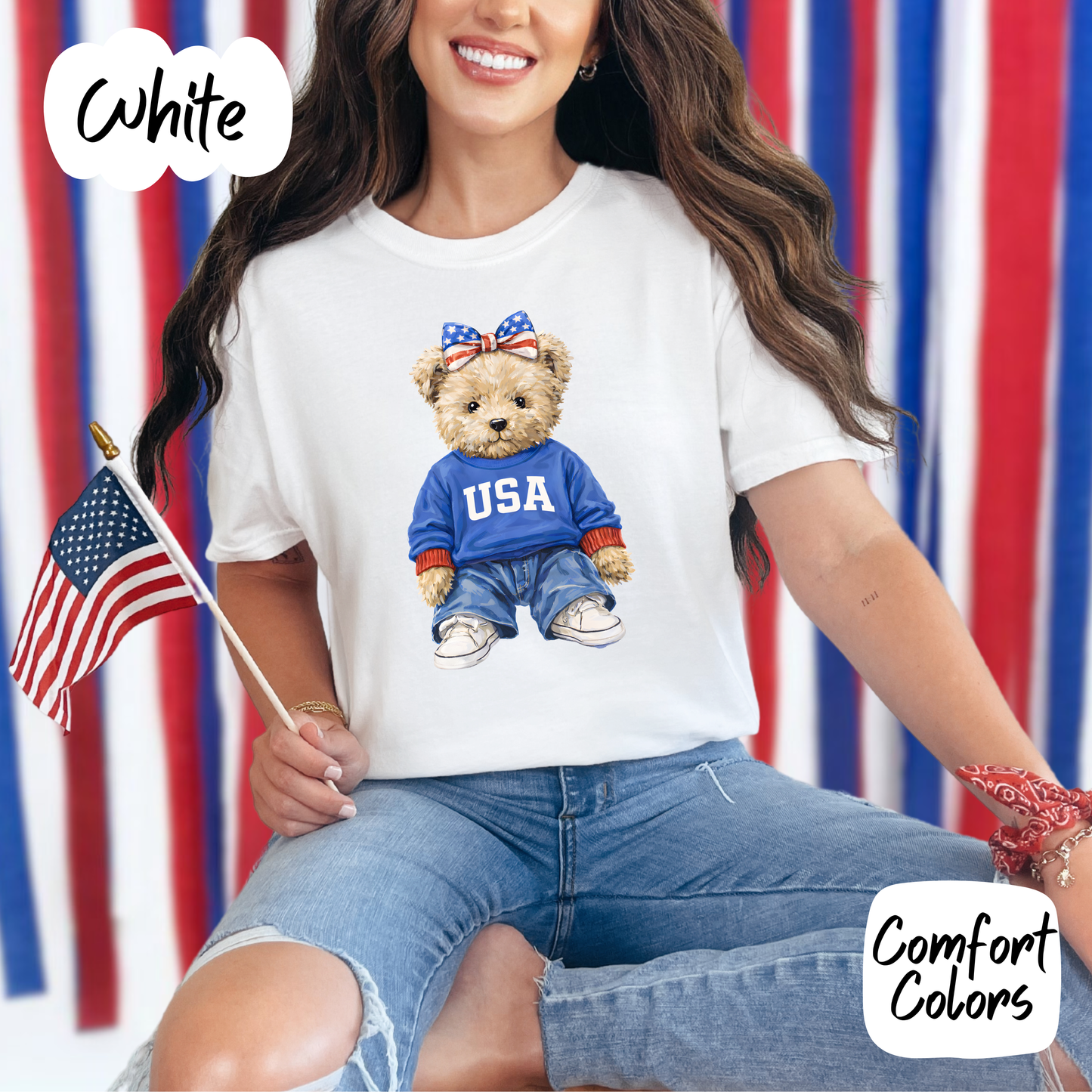 Americana Teddy Bear Comfort Colors T-Shirt