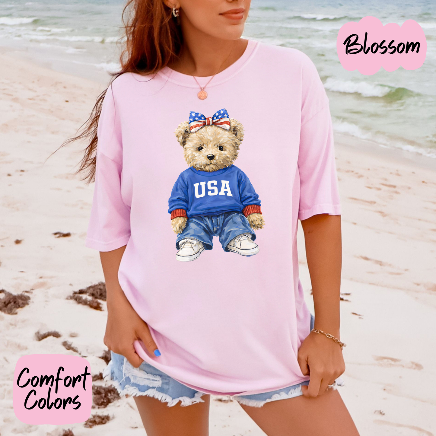 Americana Teddy Bear Comfort Colors T-Shirt