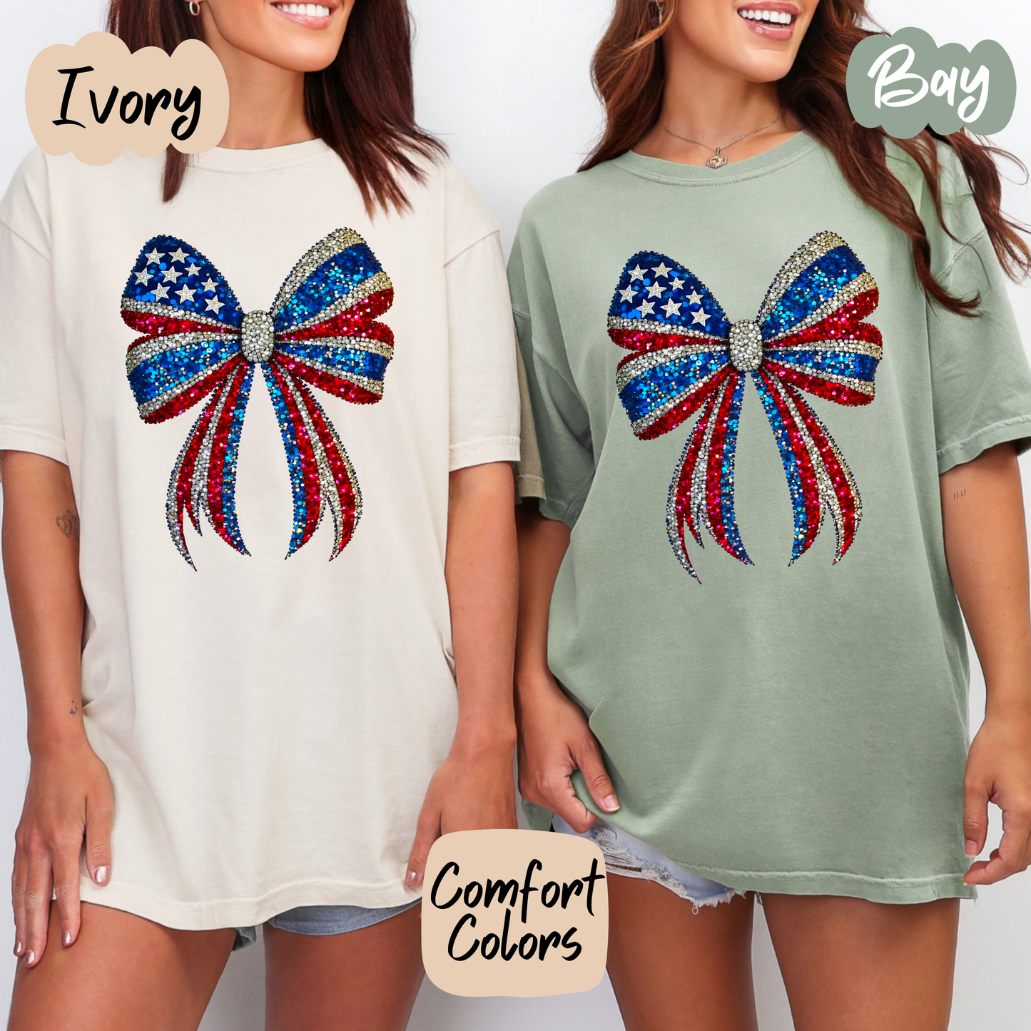 Americana Faux Rhinestone Bow Comfort Colors T-Shirt