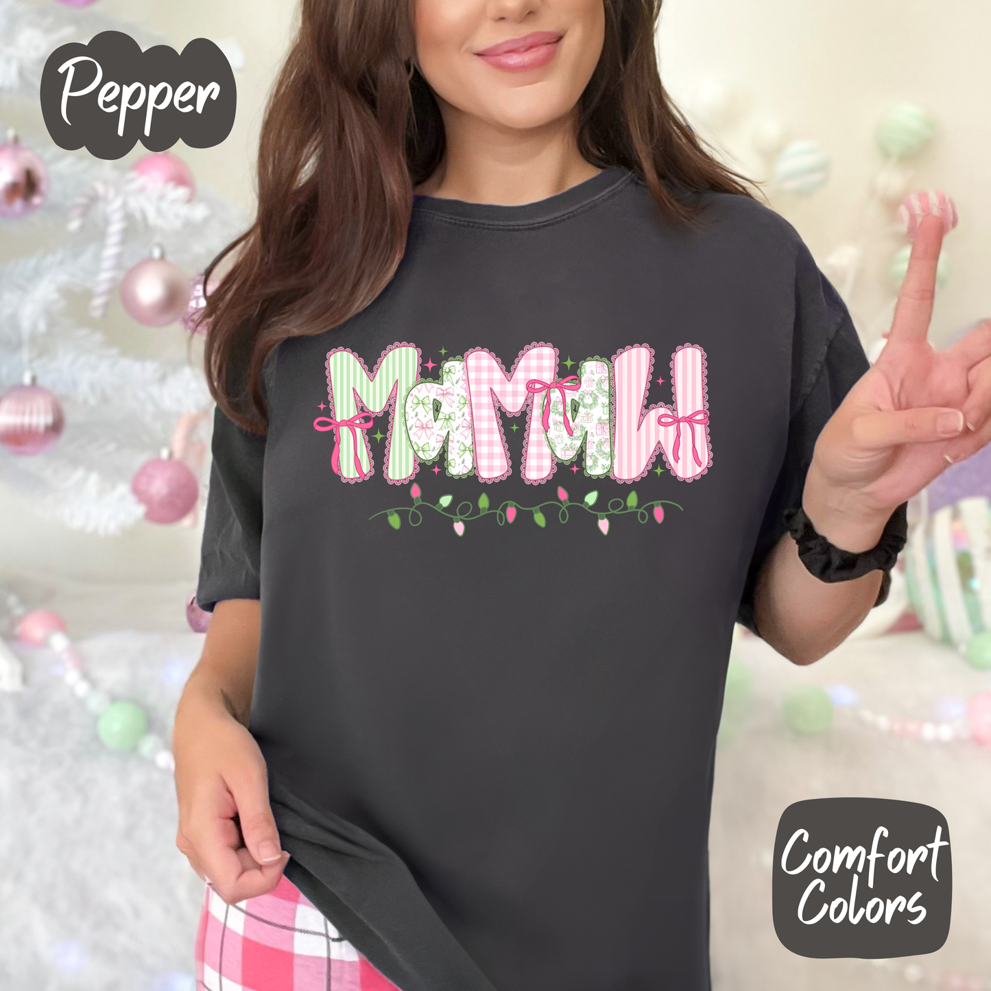 Pink Christmas Mama Shirt (You Choose Name)